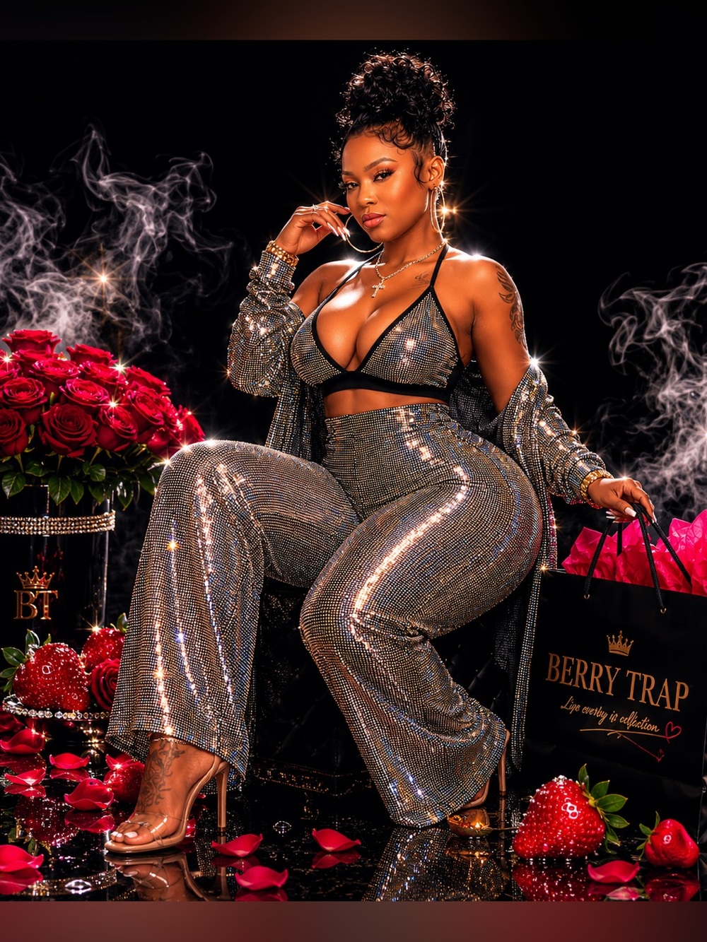 Sequin 3 Piece Pants Set